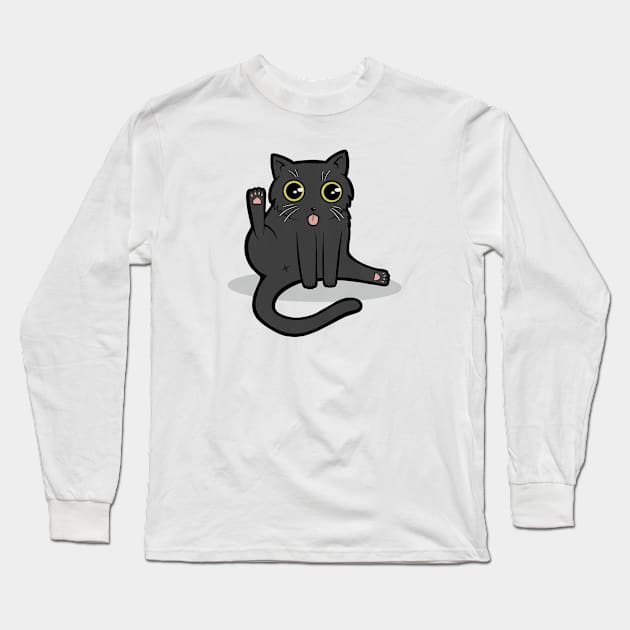 Funny Black Cat Licking Butt Long Sleeve T-Shirt by JBeasleyDesigns